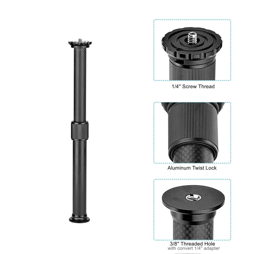 Carbon Fiber 2 Section Tripod Center Column Extension Tube Extender Stick Rod Gimbal Handheld Bar Telescopic Pole for Camera DJI