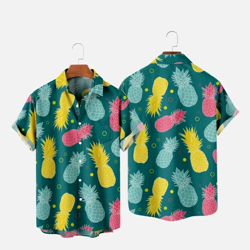 

Men's Fashion Y2K T-Shirts Hawaiian Shirt Pineapple 3D Print Cozy Casual One Button Short Sleeve Beach Oversized Clothes 7