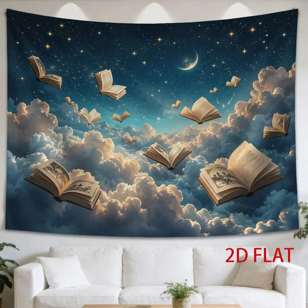 Celestial Night Sky Book Floating Dream Galaxy Tapestry Wall Hanging Decor for Bedroom Living Room