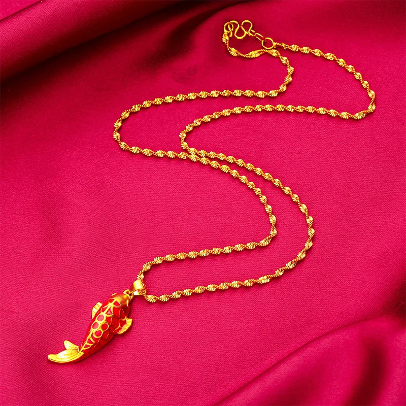 

AU999 24K Gold Women's Oil-Dripping Red Carp Pendant - Polished Body + Red Tail Contrast, Chiseled Waves, Commute Date Aura Full