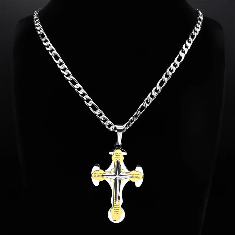 

Catholic Cross Stainless Steel Jesus Christian Pendant Necklace for Women Men Gold Silver Color Hip Hop Chain Necklaces Jewery