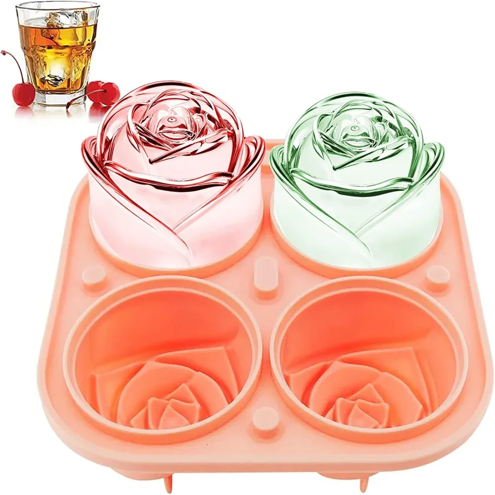 

3D Rose Ice Molds ,Flower Shape Ice,Silicone Rubber Fun Ice Ball Molds Maker for Juice Whiskey Chilling Cocktails,Ice Cube Trays