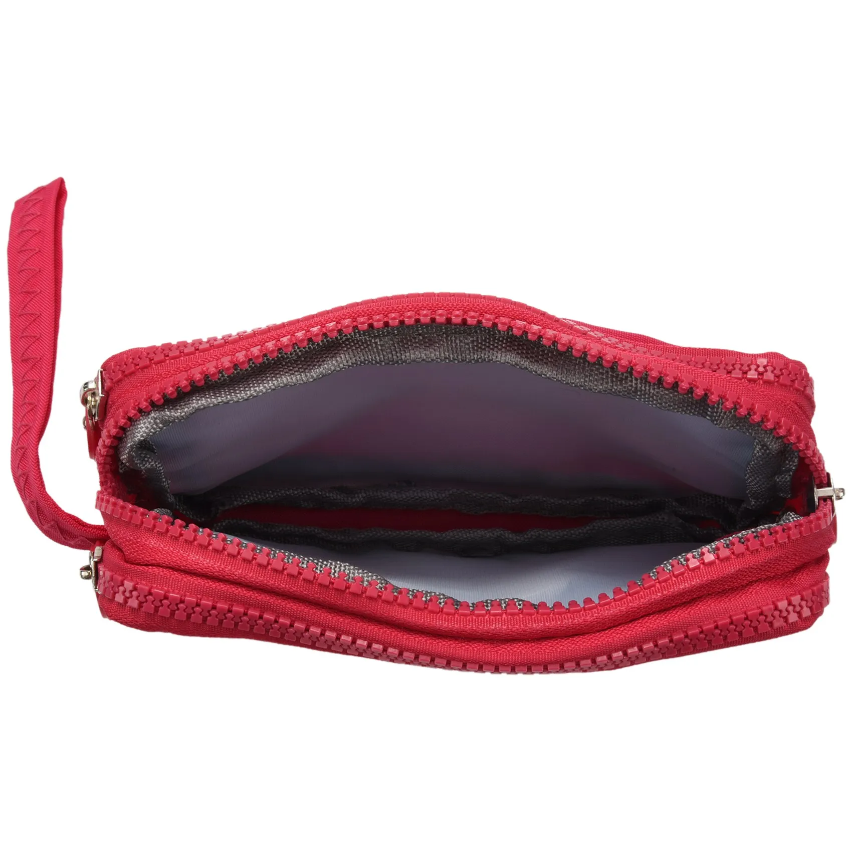 ABQR Portafoglio piccolo da donna Rondella Borsa per telefono in tessuto antirughe Tre cerniere Borsa per trucco portatile Rosa Rossa