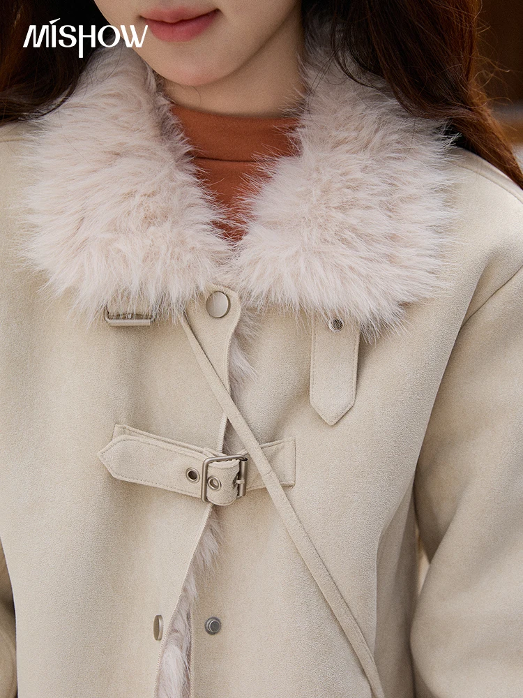 MISHOW Cappotto corto spesso monopezzo in pelliccia sintetica per donna Giacche larghe con risvolto invernale Cappotti caldi antivento con borsa in peluche MXE91W1000