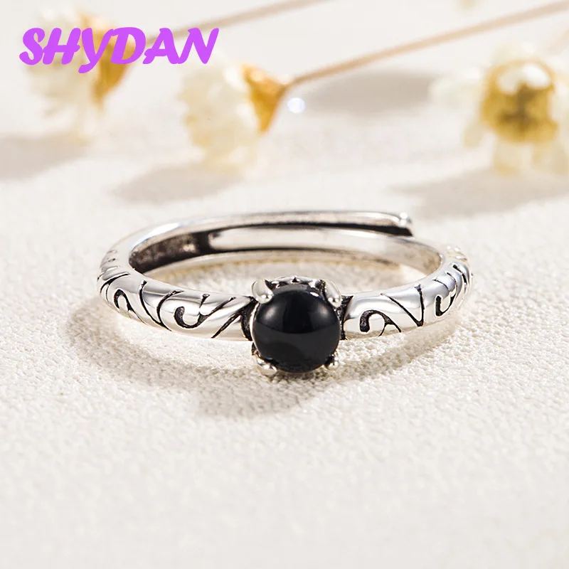 SHYDAN 925 Sterling Silver Carved Cloud Pattern Open Adjustable Rings For Women Girls Fashion Jewelry