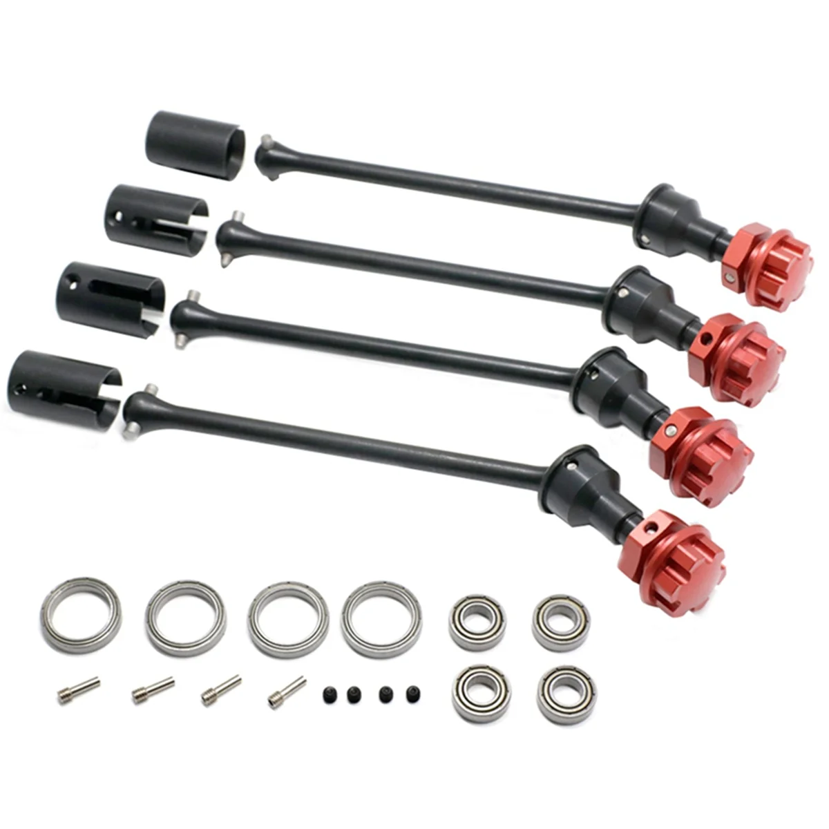 4 PCS Steel Extended Driveshaft CVD with Splined Wheel Hex for 1/10 Traxxas MAXX RC Car Parts,Black & Red