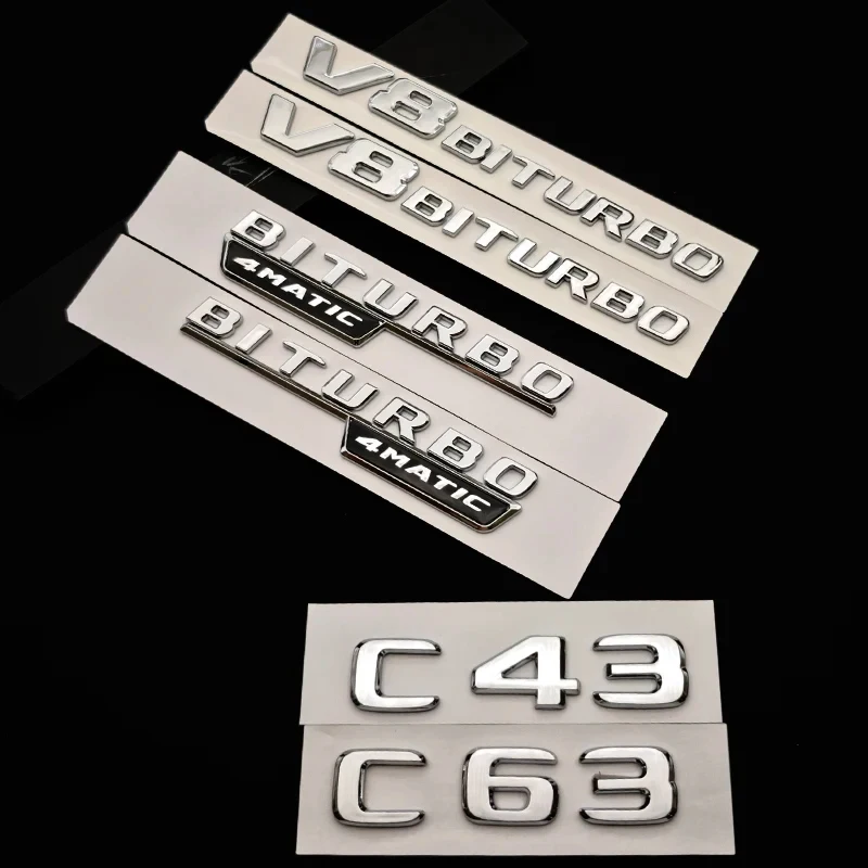 ABS Chrome Car Trunk C43 C63 Emblem Sticker V8 BITURBO 4MATIC Badge Decals Accessories For Mercedes Benz AMG W205 W206 C205 view 2