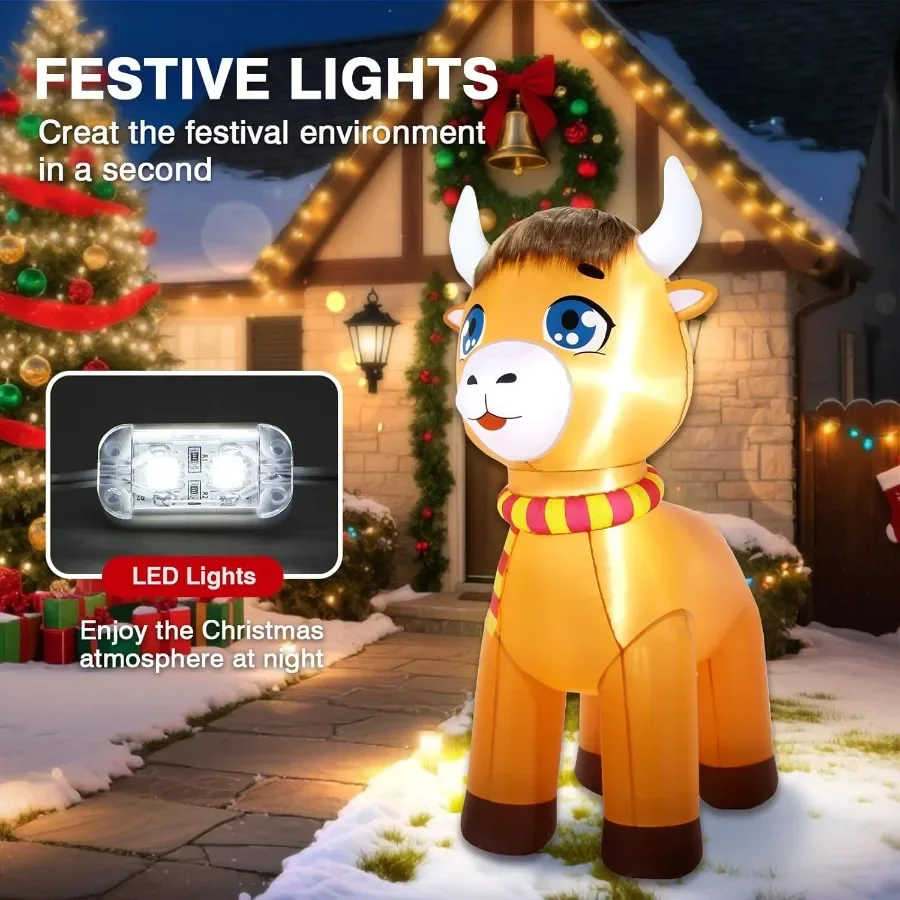 عيد الميلاد نفخ الزينة في الهواء الطلق 6FT المطاطية المرتفعات البقرة الربيع ساحة ديكور أضواء LED تفجير هايلاندر الماشية Ca