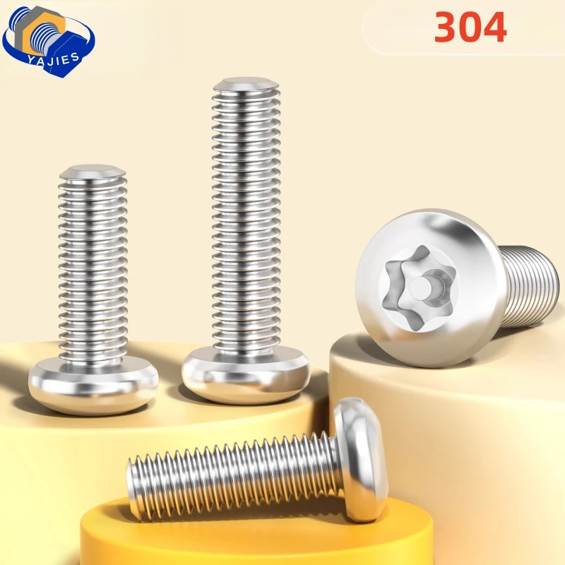 10 Stück SS 304 A2-70 M4 M5 M6 Edelstahl Torx-Halbrundkopf-Sicherheitsschrauben mit Diebstahlstift – manipulationssicher, sechs Lappenbolzen