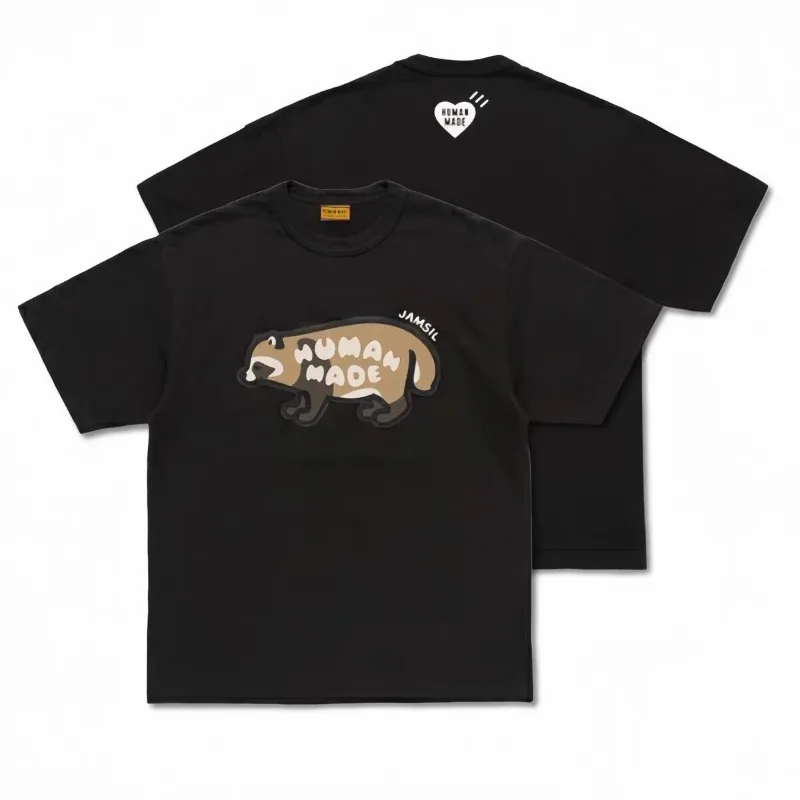 Human Made Raccoon Slub Cotton T-Shirt, Store Opening Limited Casual Tee for Men Women