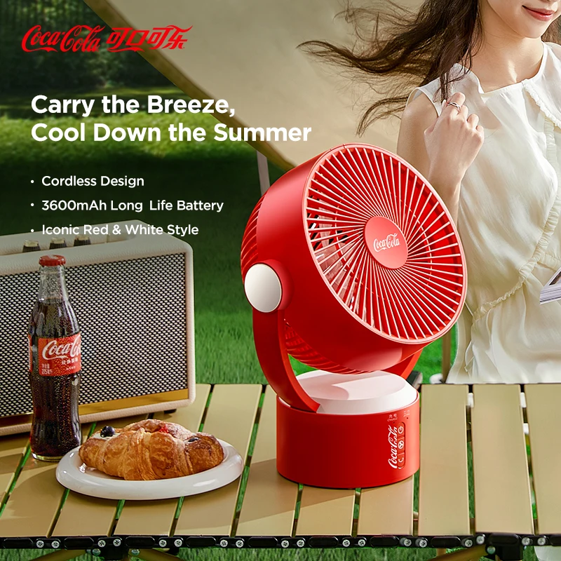 

Настольный USB-вентилятор Coca Cola 3600 мАч, 3 скорости, регулируемый, с мощным потоком воздуха, бесшумный, беспроводной, портативный, электрический