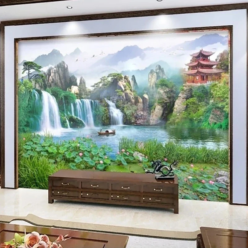 Custom Wall Cloth Landscape Waterfall Painting Photo Mural Wallpaper Living Room TV Background Wall Sticker Parpel De Parede 3D