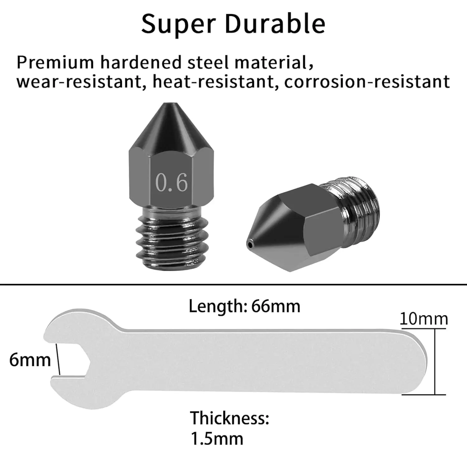  Offizielle Creality MK8-Düsen aus gehärtetem Stahl mit Reinigungsnadel und Werkzeug für die Serien Ender 3/Ender3 Pro/Ender 3 V2/Ender 5/CR-10 – Detail 3