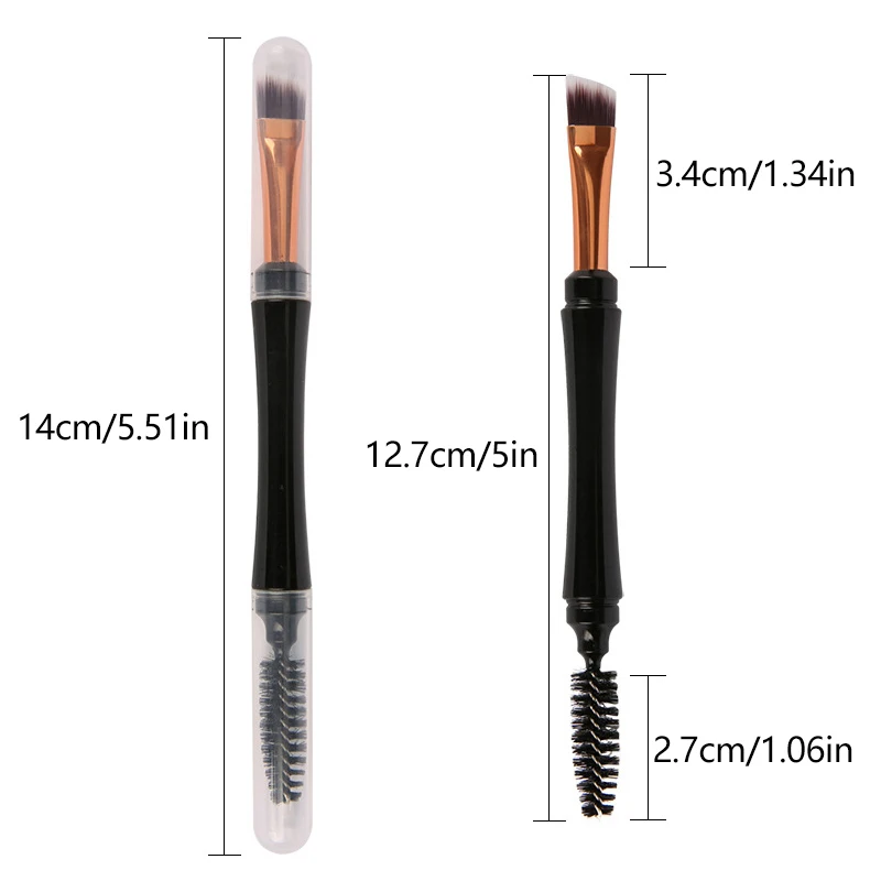 Mini Double-ended Makeup Brushes, Angled Brow Brush, Eyeshadow Brush, Eyeliner Brush, With Dust Cover.