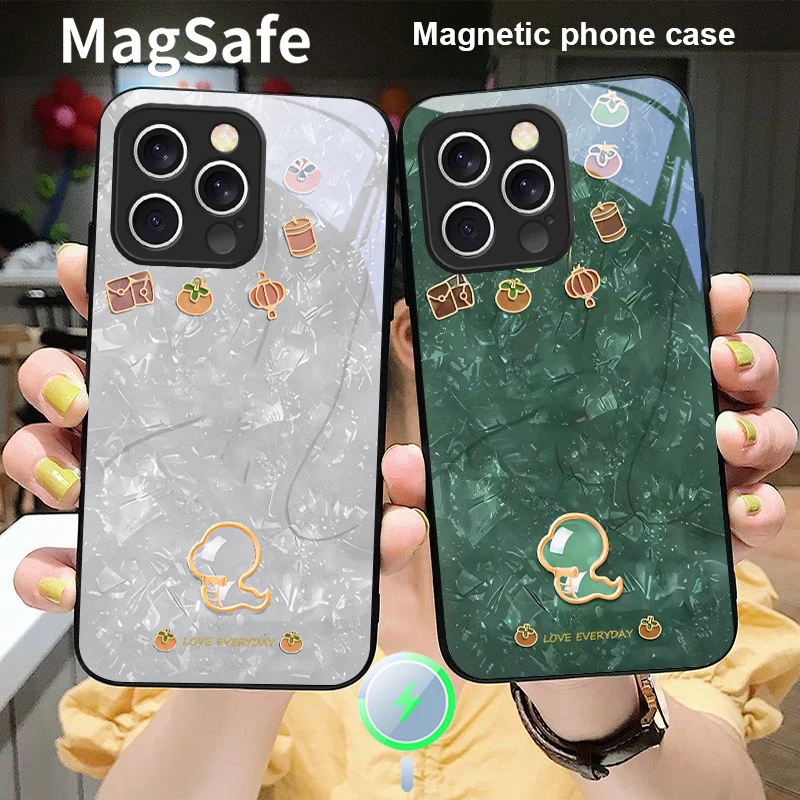 

Cartoon Warm Orange For iPhone 17 Pro Max 16 E 15 14 13 Plus 12 mini 11 17 Air XR Xs Max 7 Plus Magsafe Glass Phone Case