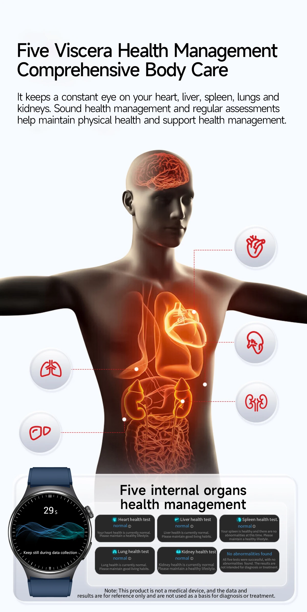 Präzise Mikro-Physikalische Untersuchung Gesundheits-Smartwatch Blutdruck Harnsäure Körperfett Fünf-Organ-Analyse Anrufuhr für Männer und Frauen – Detail 10