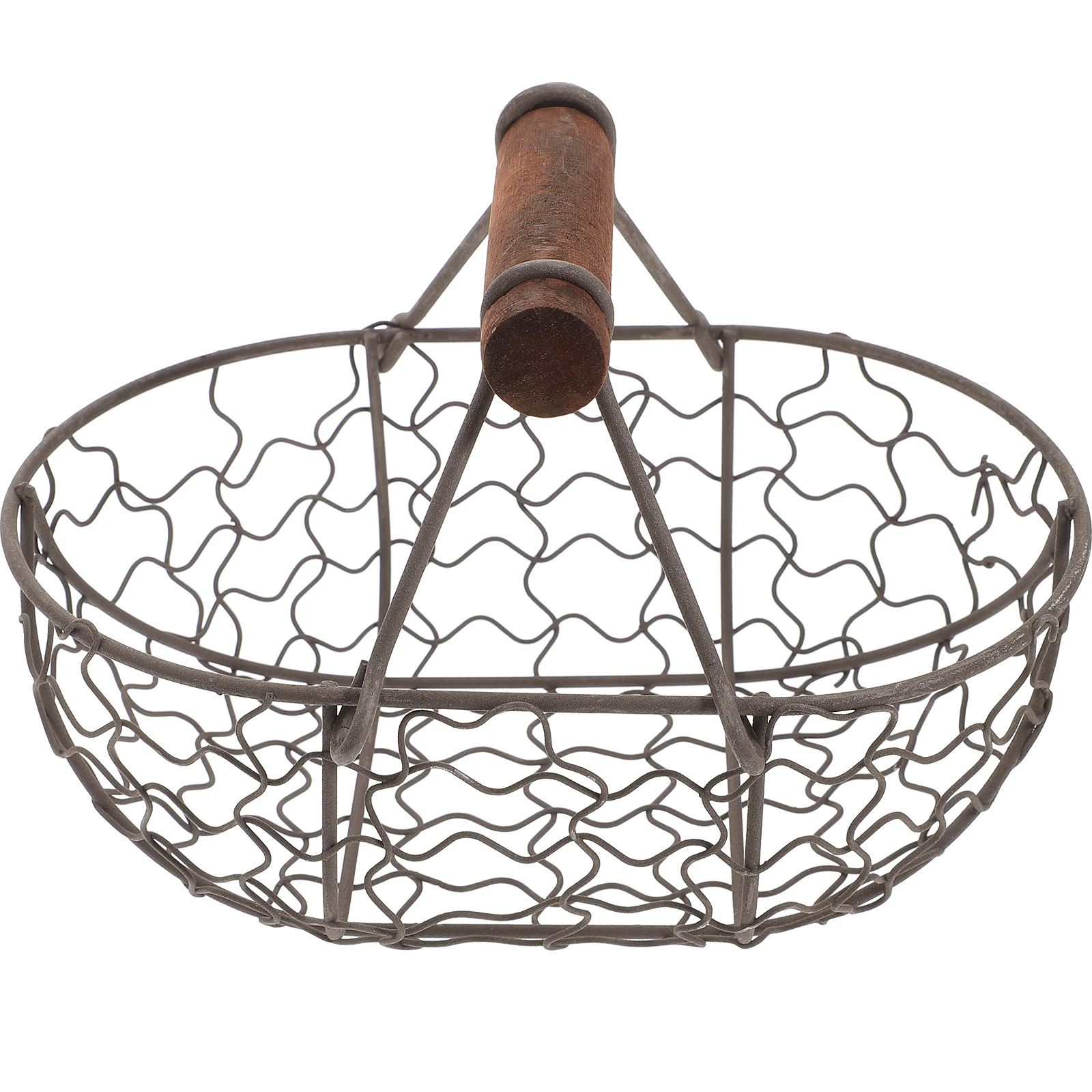 

Metal Wire Rustic Fruit Basket Large Capacity Wooden Handle Multifunctional Egg Holder Storage Organizer Kitchen Dining Living
