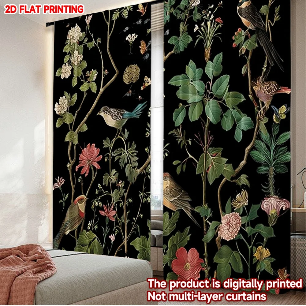 

2D flat printing 2pcs Drapes Animal green leaves black Digital Printed Polyester Drapes All Season Party & Holiday Decor Perfect