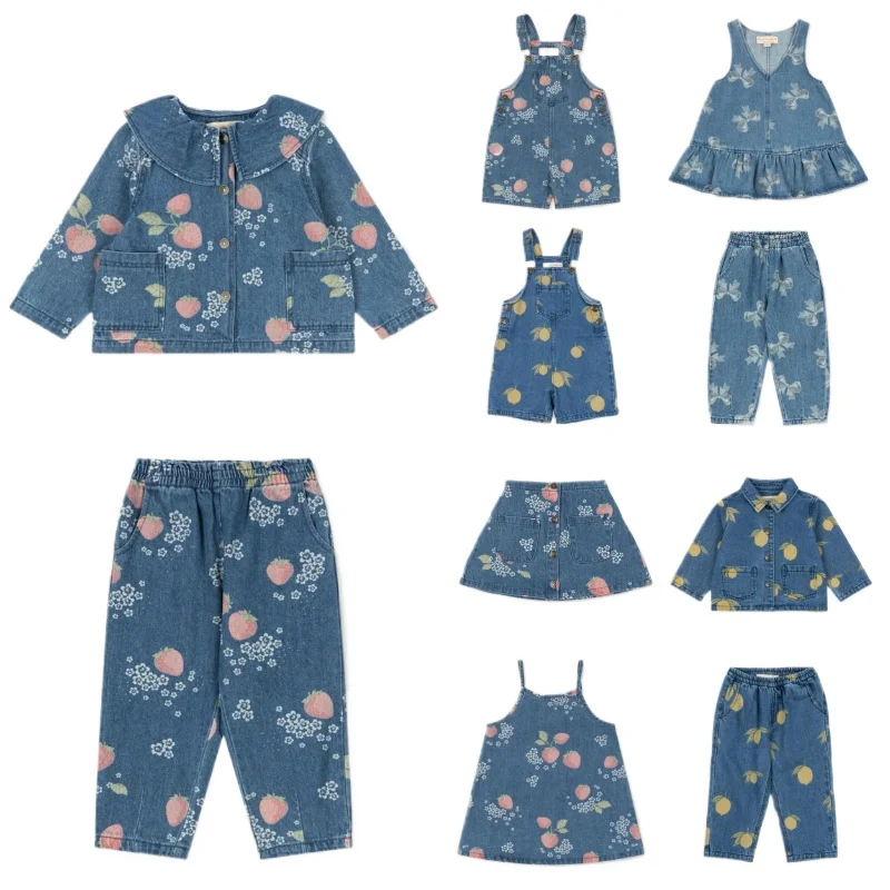 

Girls' Dress 2026 Summer New Print Fashionable Children's Denim Dress Cotton Cute And Sweet Denim Jacket Shoulder Strap Skirt