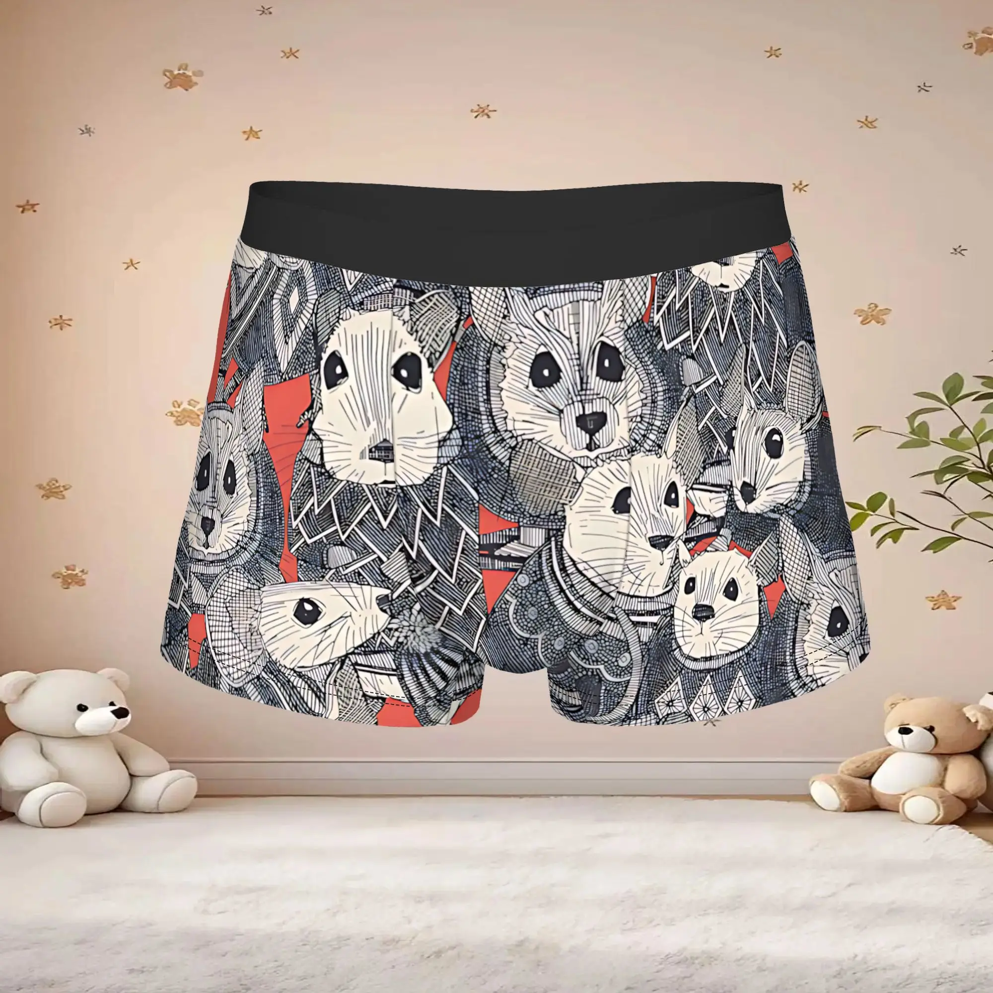 1pc Popular Sweater Mice Coral Red boxers  Novelty Panties Men's Underwear Print Shorts Boxer Briefs