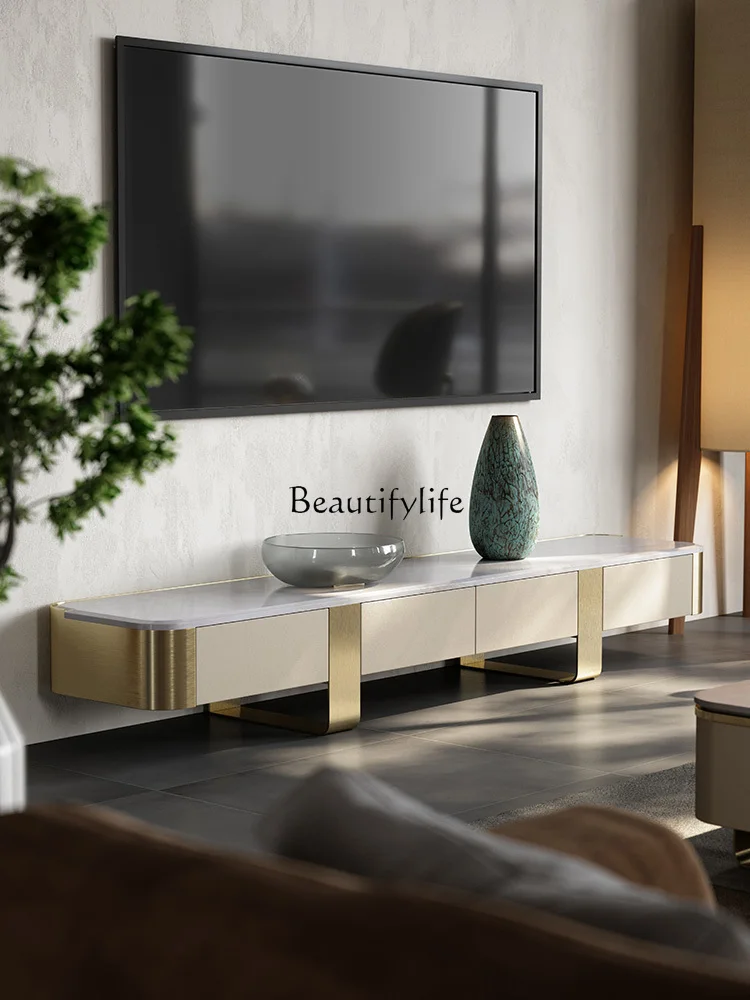 

03.Natural marble TV cabinet light luxury large apartment living room designer TV cabinet