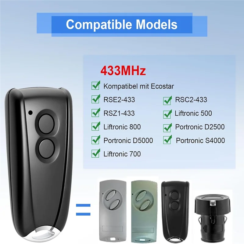 APPLIA-433.92 Mhz Garage Door Handheld Transmitter For Ecostar RSC2-433 RSE2-433, RSZ1-433, Remote Control Duplicator 2Pcs