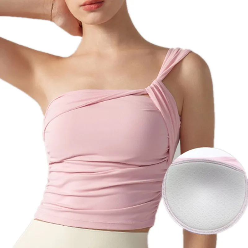 

Дизайнерский жилет для йоги с плечевым ремнем, женский спортивный жилет для фитнеса для тренировок в тренажерном зале, сексуальные топы для тренировок с боковыми складками на открытом воздухе