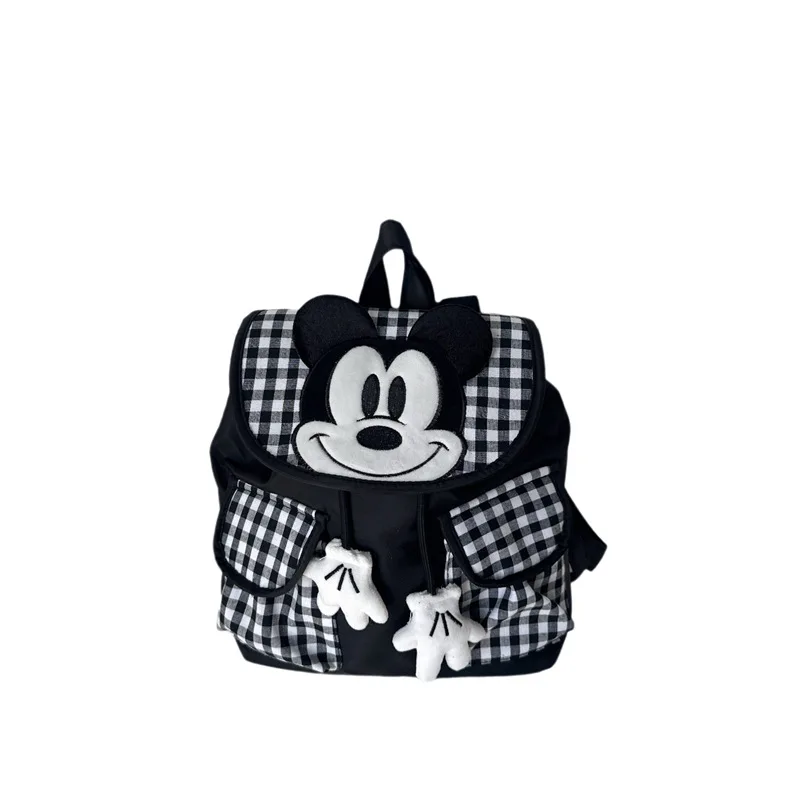 

Mickey Plaid Kids Backpack, Lightweight School Daypack with 3D Mickey Charm, Casual Travel Bag