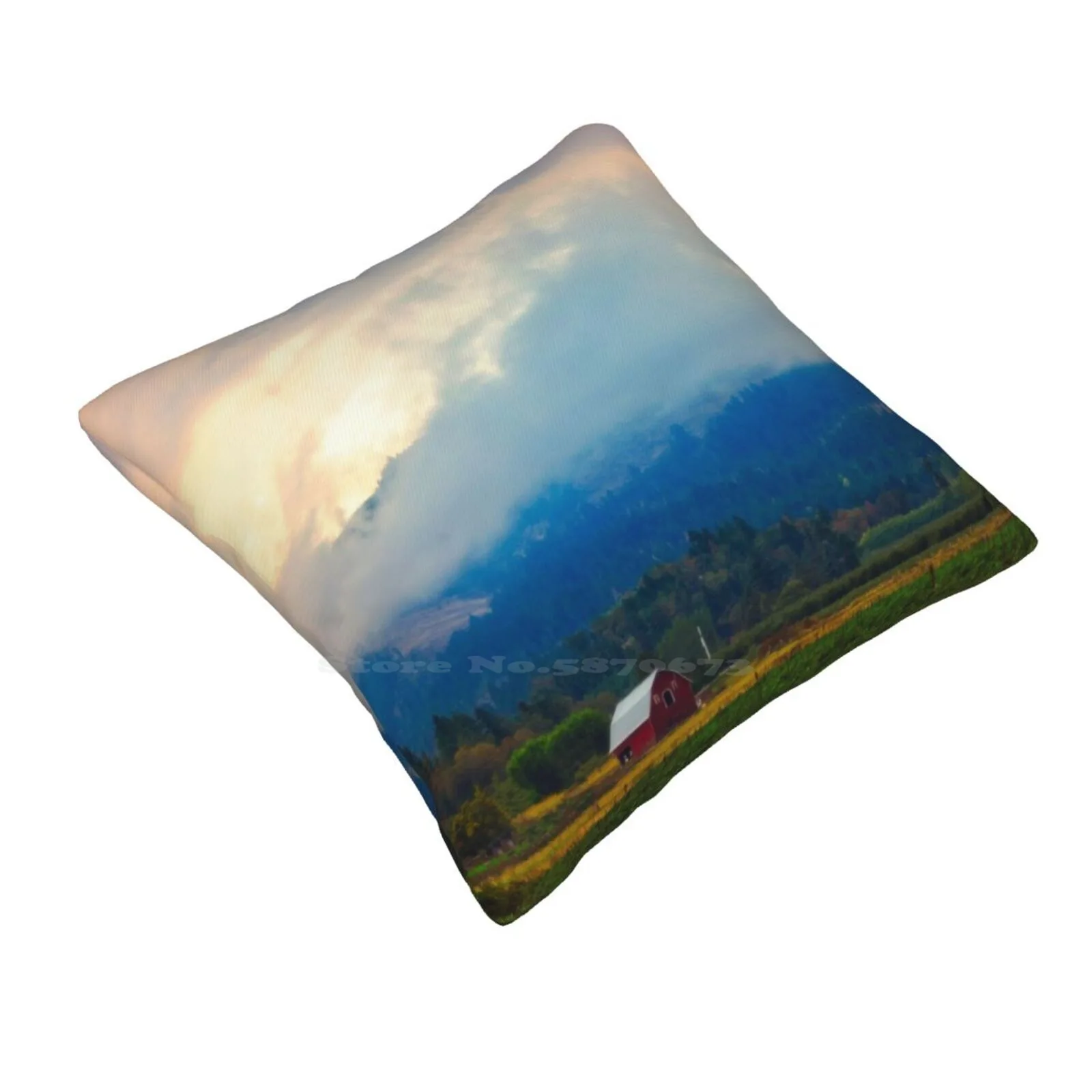 Hood River-Season Of Beauty Pillowslip Pillowcase Hood River Oregon Trees Sky Clouds Sun Yellow Red Barn Farming Growing Season