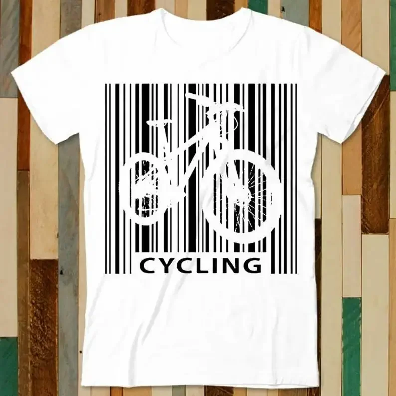 

Cycling Barcode Cyclist Mountain Bike Road MTB Racer Bicycle T Shirt Adult Unisex Retro Design Tee Vintage Top A4986