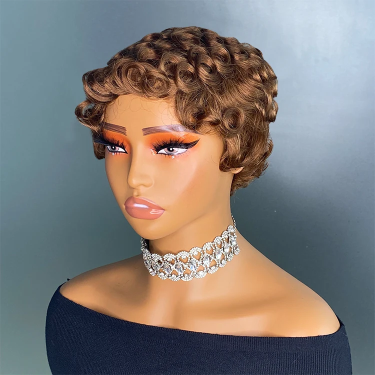 Black Chioma Curly Pixie Cut Wig, Remy Human Hair
