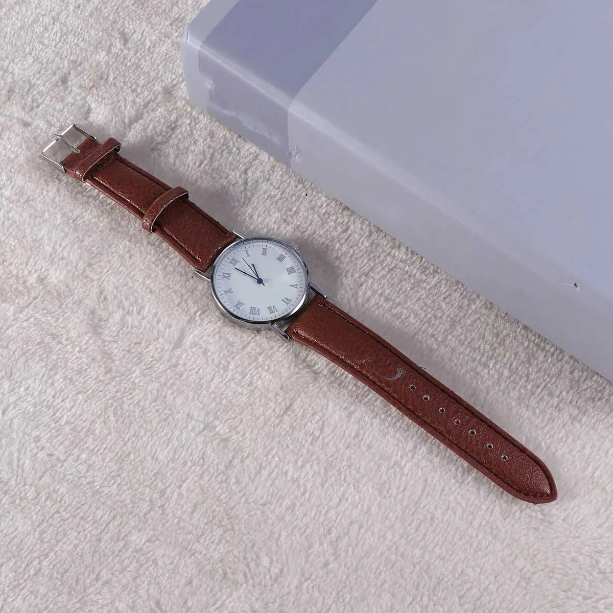 

Men'S Quartz Watch Fashion Trendy Business Student Wristwatch Brown Strap White Dial Accurate Durable Elegant Minimalist Dress