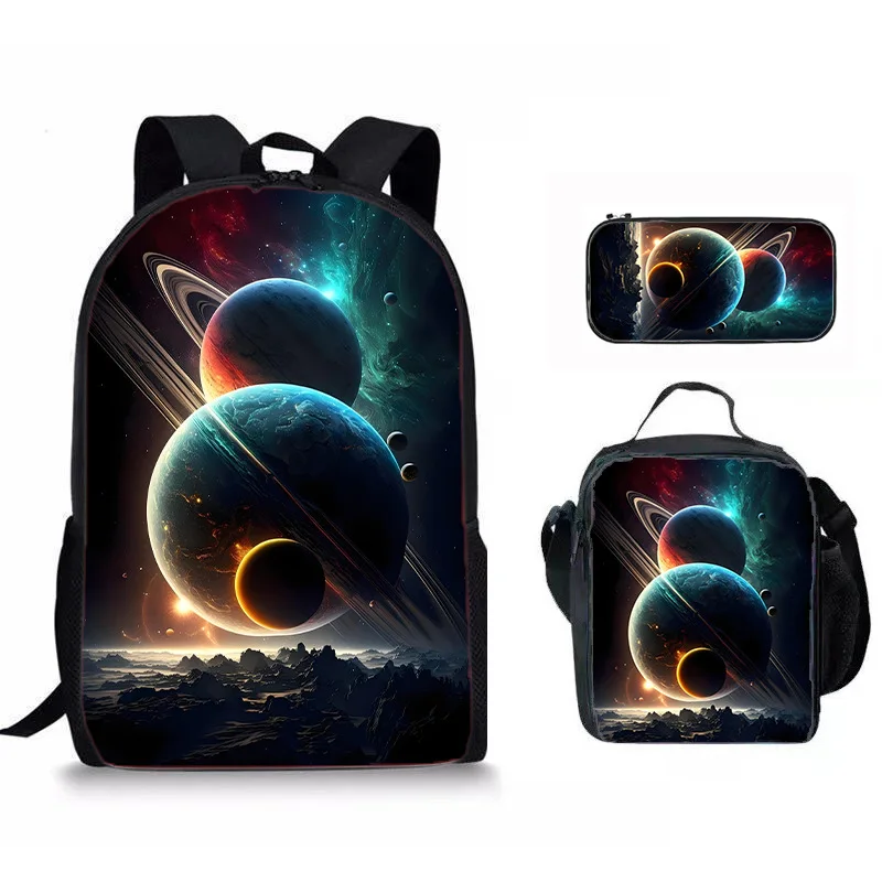 Hip Hop Youthful Novelty Space planet 3D Print 3pcs/Set Student Travel bags Laptop Daypack Backpack Lunch Bag Pencil Case