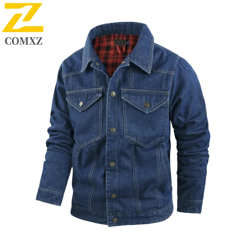 Brand Retro Denim Jacket Men Autumn Single Breasted Lapel Windproof Motorcycle Coat Men's Clothing Casual Solid Color Denim Coat