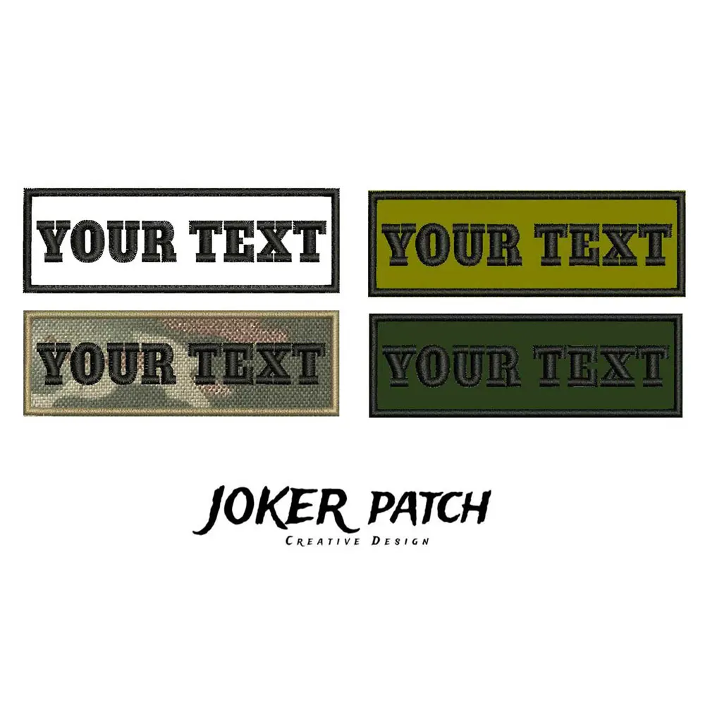 9*3cm Customized embroidered name text patch with merrow border， for clothes backpack，with hook backing or sew on