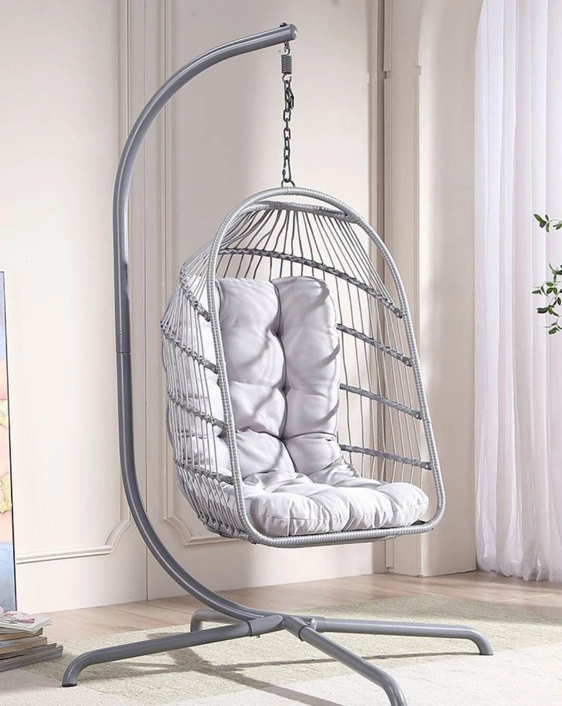 *Modern Design Folding Indoor Hanging Basket Chair with Cotton Rope Bracket Economical Home Furniture Cradle Chair Chaise Lounge