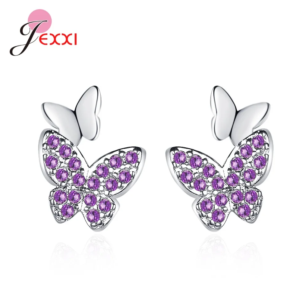 Trendy 925 Sterling Silver Color Simple Style Flying Butterfly Pattern Stud Earring For Women Fine Jewelry Gift For Girls