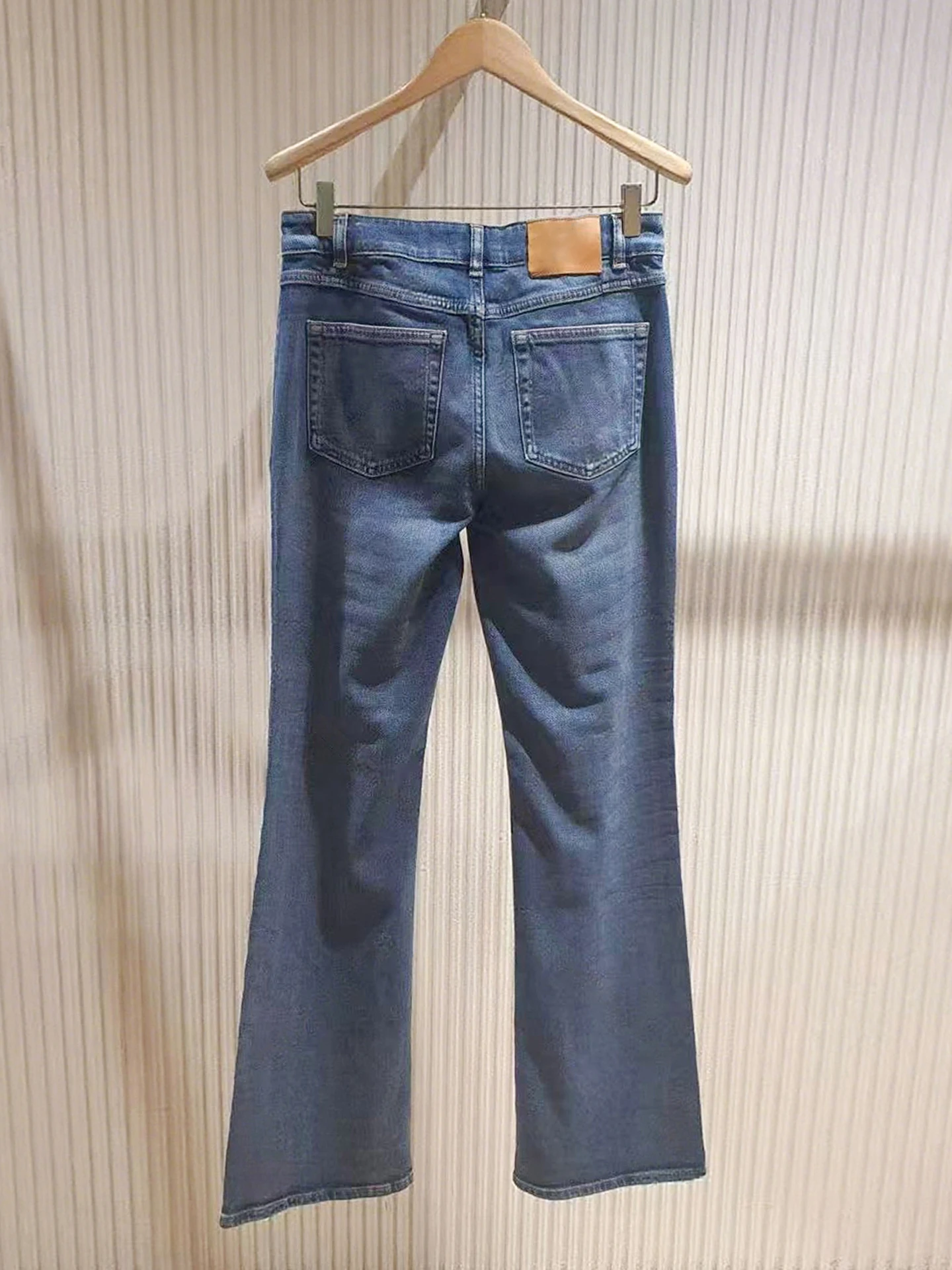 Celana Jeans Wanita Model Retro Lurus Bahan Denim Tebal, Pinggang Tinggi, Kancing Ritsleting, Warna Kasual