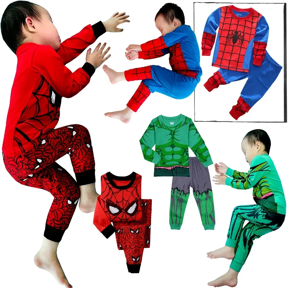 2-7T Spiderman Children's Pyjamas Spiderman Set  Hulk Collection Kids Set Boys Girls Cartoon Long Sleeve Sleepwear Pajama Sets