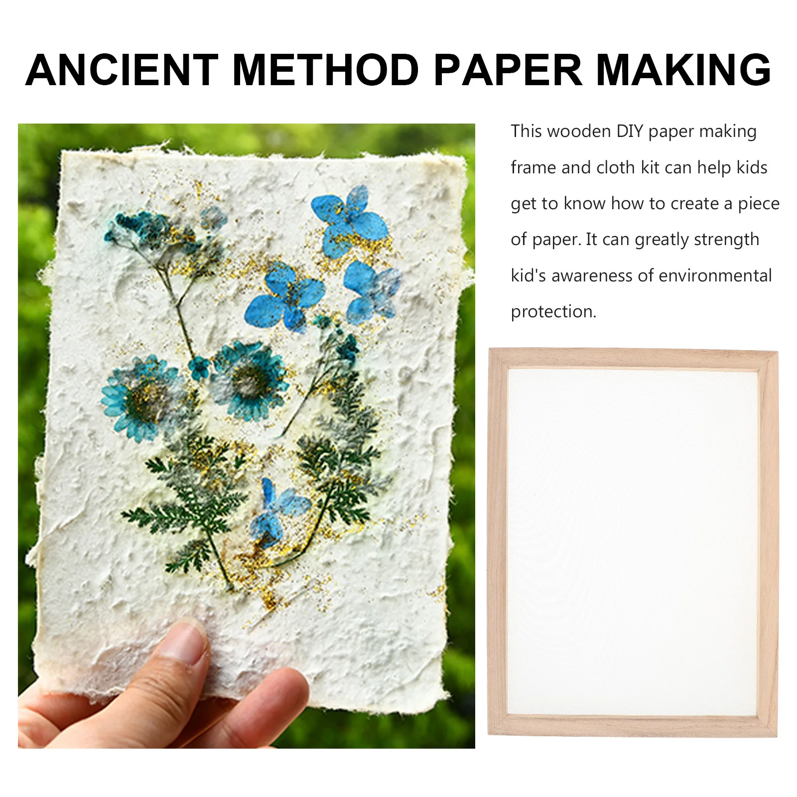 

2pcs Ancient Papermaking Set Diy Mould Wood Supplies Mesh Frame Decorative Paper Craft Family Activity Educational