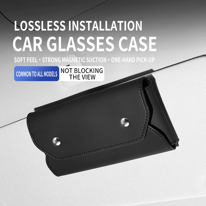 Magnetic Closure PU Leather Sunglasses Holder Car Sun Visor Glasses Case for All Cars Protective Box Universal Cars Accessories