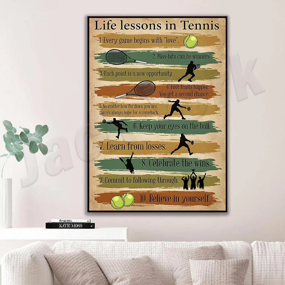 Life Lessons In Tennis Vintage Club Decor 10 Tennis Player Tips Poster Family Room Outdoor Wall Decor