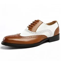 Classic brown white leather splicing men lace up casual shoes plus size comfortable business formal wedding dress shoes brogues