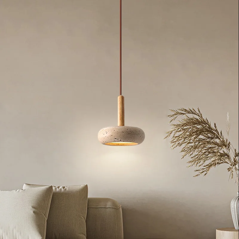 Yellow Cave Stone Japanese Wabi-Sabi Bedroom Bedside Chandelier Nordic Retro Pendant Lamp for Designer Restaurant Lighting