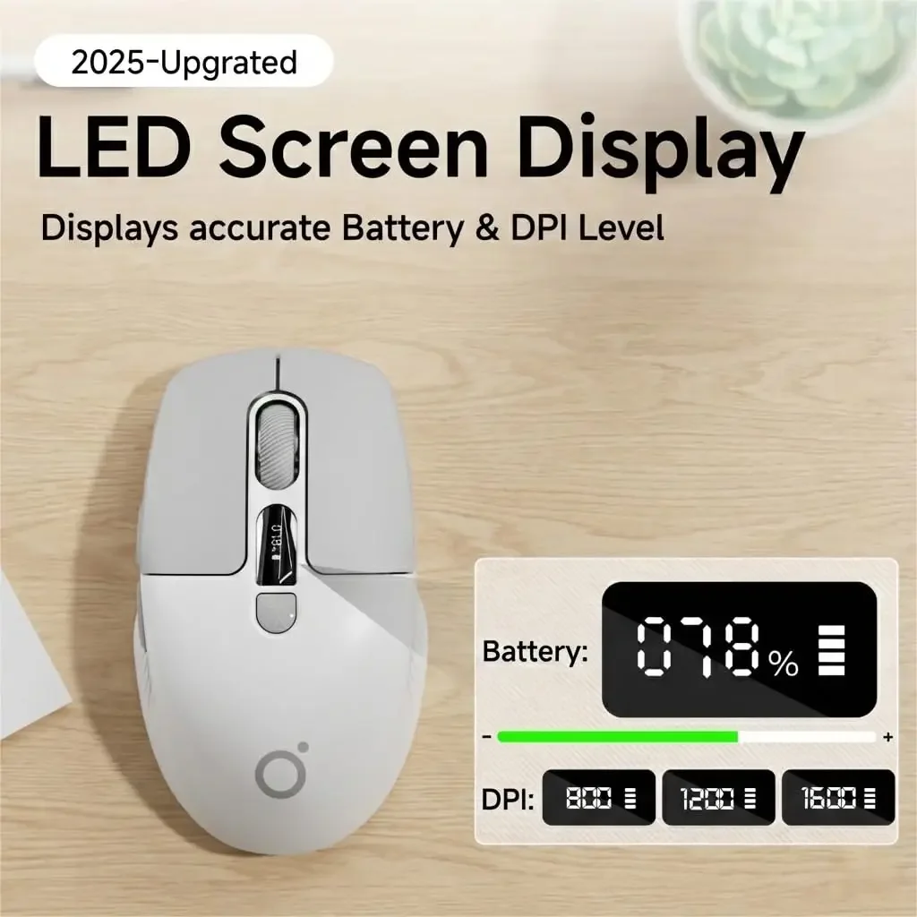 EWEADN  Wireless Mouse 2.4G Bluetooth Silent Mouse 1600PDI Smart Screen Esports Silent Rechargeable Gaming Mouse for PC Gifts