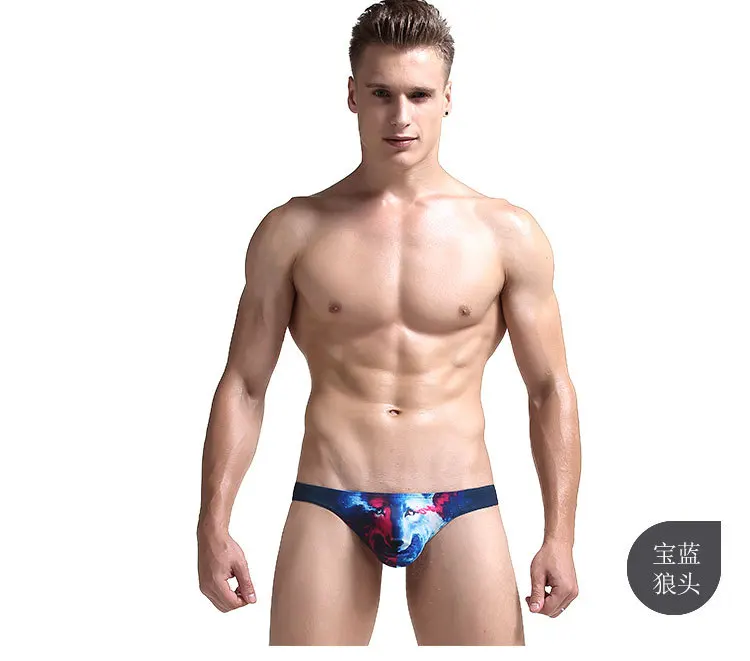 

Men's thong, trendy digital printing one-piece three-dimensional cutting, sexy low-rise U-bump bag t pants cw7949