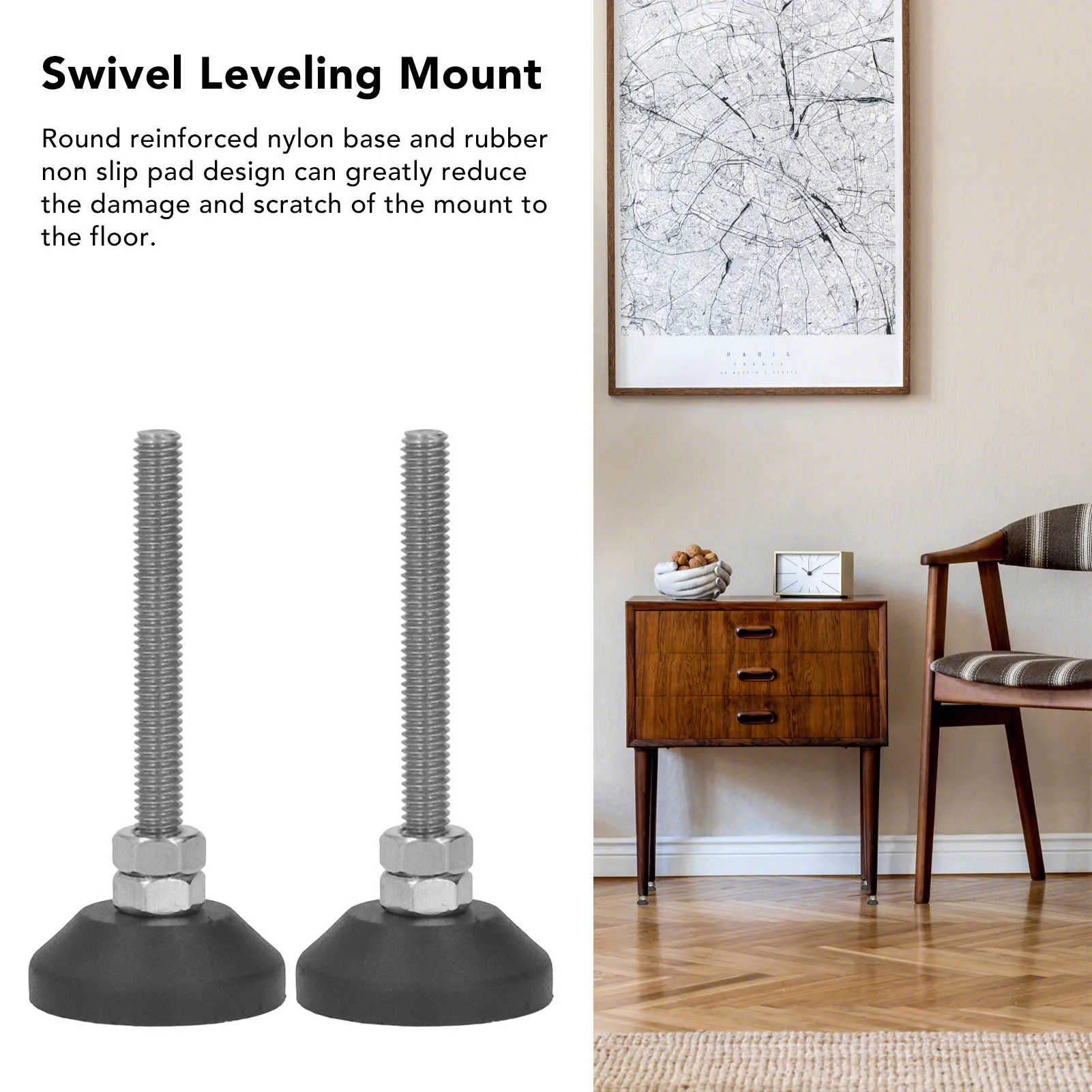 Furniture Glide Swivel Leveling Mounts Adjustable Nylon Rubber Base Leveling Pads D30xM6x50 M6 Thread Adjustable Foot Pads