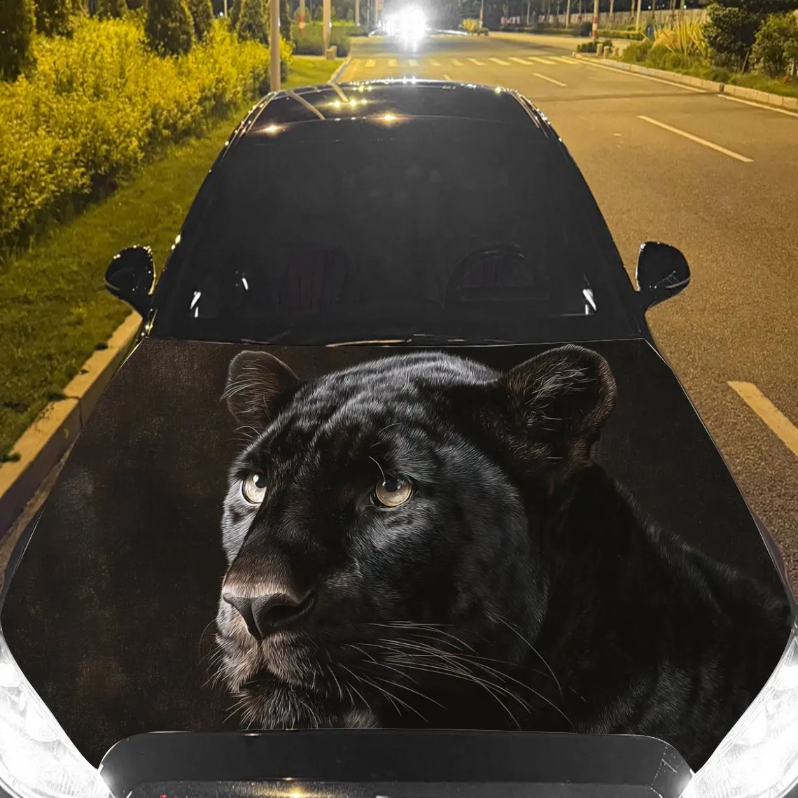 Car Decal Panther with Hyper-Realistic Dark Background & Ferocious-Elegant Aesthetic Car Hood Sticker, Waterproof Self - Adhesiv