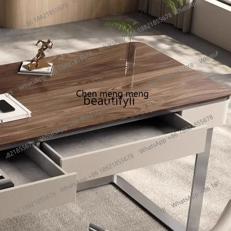 ss7486 Italian desk Home study Modern simple living room Walnut desk New Light Luxury