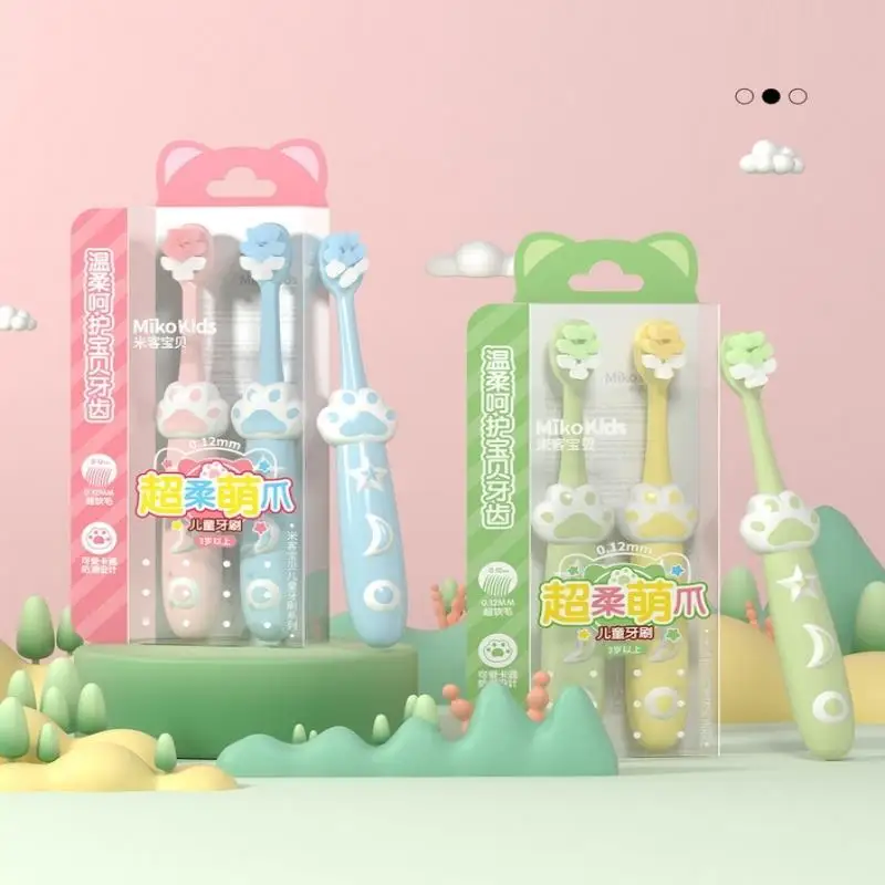 2PCS Soft Bristles Kids Toothbrushes Cat's Paw Shaped Child Cartoon Toothbrush For Kids 3+ Years